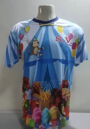 Camiseta sublimada com tema de festa infantil