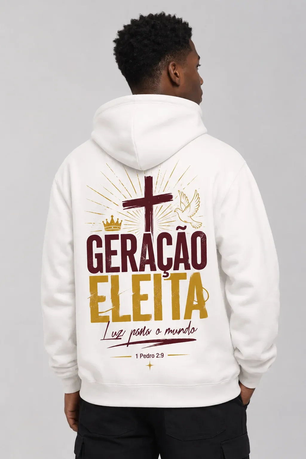 Moletom branco personalizado com a mensagem Geração Eleita
